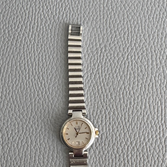 DUNHILL SWISS SILVER & GOLD TONE DATE SECOND HAND QUARTZ WATER RESISTANT WATCH - Picture 10 of 14